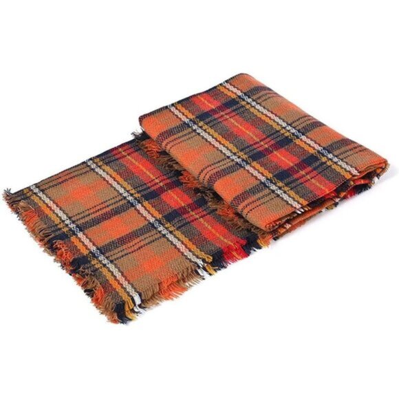 Women's Fall Winter Scarf Classic Tassel Plaid Orange - Picture 6 of 6